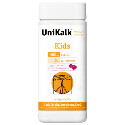 UniKalk Kids Jordbær/Hindbær (90 tyggetabletter)